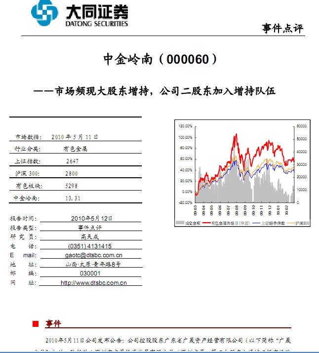 中金岭南(000060)市场频现大股东增持,公司二股东加入